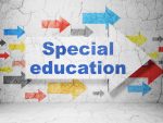 Learning concept: arrow with the words Special Education on grunge textured concrete wall background