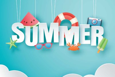 The words "Summer" are displayed along with a watermelon, starfish, sunglasses and popsicles indicating summer time