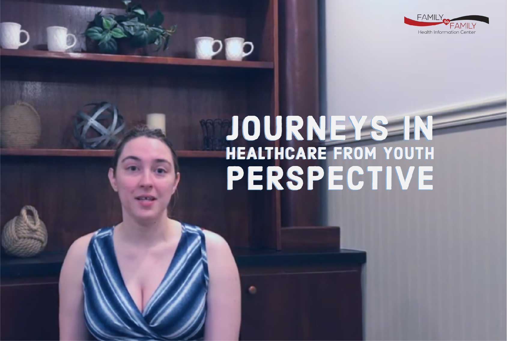 Young woman poses at an office with the words Journeys in Healthcare