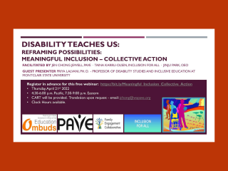 Disability Teaches Us: Reframing Possibilities: Meaningful Inclusion - Collective Action @ Online Event