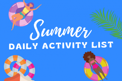 Icons representing summer are displayed along with the words Summer Daily Activity List