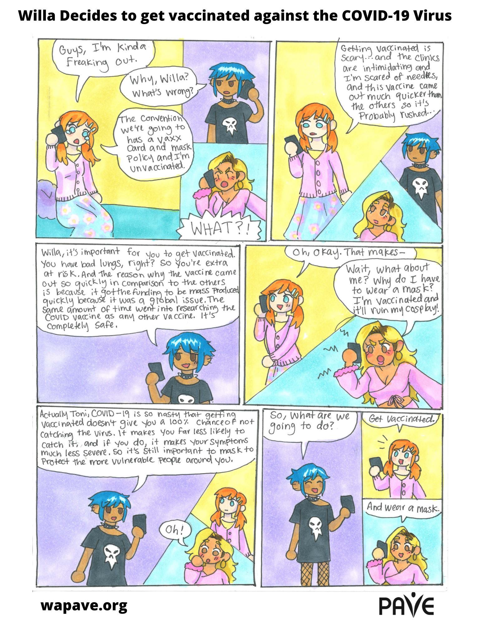 Comic page about Willa a character that decides to get vaccinated against the COVID-19 virus