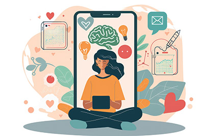 Depict accessible wellness tools showcasing mobile applications for mental health support