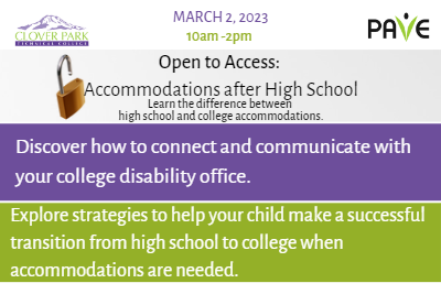 Graphic with the words Open to Access: Accommodations after High School www.cptc.edu/504seminar