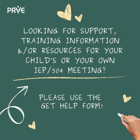 Looking for student support for IEP or 504 meetings, click to fill out the form