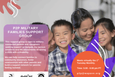 Image shows military family - mom, dad & two children laughing