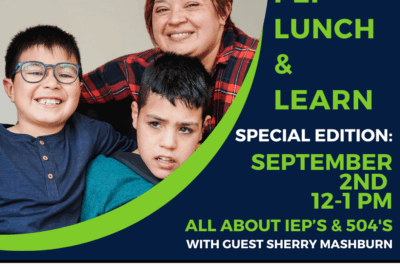 lunch & learn graphic showing a mother & two sons