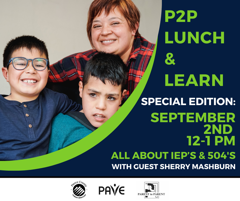 Special Ed Website lunch & learn graphic showing a mother & two sons