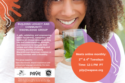 graphic showing a woman with a cup of tea - sharing information on P2P BLACK group.