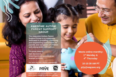 graphic showing parents with their daughter - shares info on Awesome Autism group.