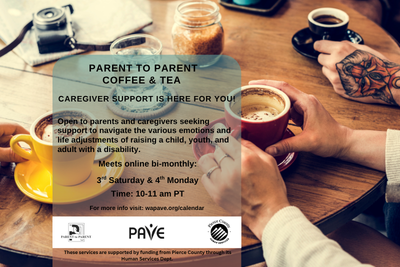 informational graphic for parent to parent coffee & tea
